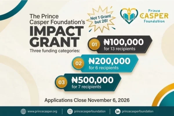 Call for Applications: Prince Casper Foundation Impact Grants 2026–2027 (Up to ₦500,000 in Funding)